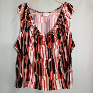 Calvin Klein Abstract Print Sleeveless Top – Women’s Cowl Neck Blouse
